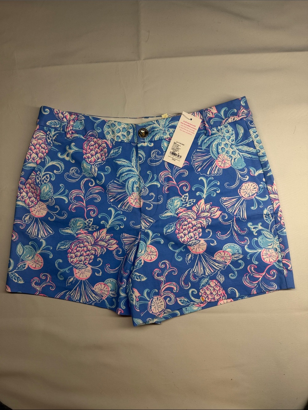 Lilly Pulitzer Blue Tropical Pineapple Print High-Waist Shorts